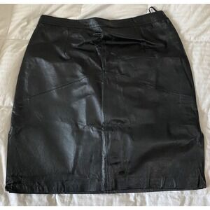 VINTAGE Venezia Plus 100% Leather Black Midi/Mini Pencil Skirt H8 39" Waist